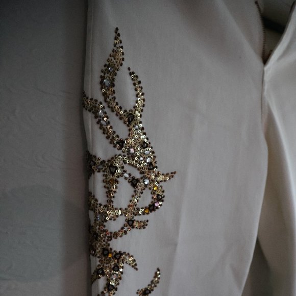 NWOT Midnight Velvet White Denim Pants with Sequin Appliqué - Size 6 - Picture 11 of 13